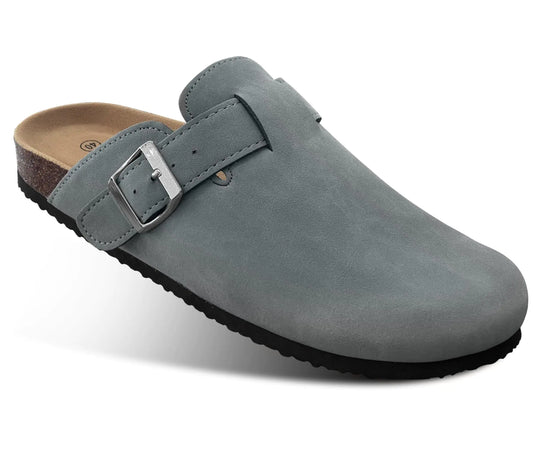 BULLIANT Unisex Comfort Clogs - Cushioned Cork Footbed Nurse Work Shoes for Men & Women, Light Grey